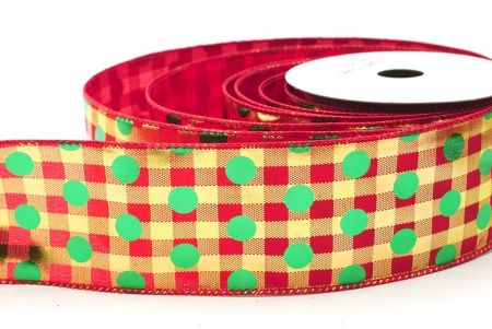 Red Decorative Metallic Polka Dot Wired Ribbon_KF9116GC-7-7