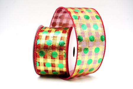 Red- Gold Decorative Metallic Polka Dot Wired Ribbon_KF9117GC-7-7