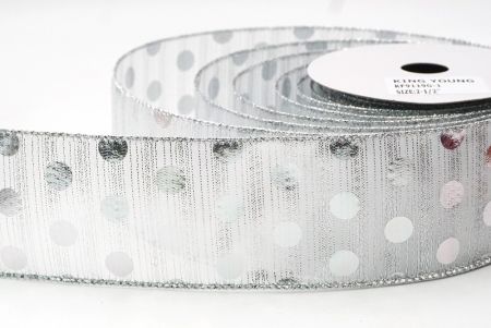 White - Silver Decorative Metallic Polka Dot Wired Ribbon_KF9119GC-1