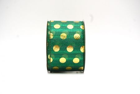 Green - Gold Decorative Metallic Polka Dot Wired Ribbon_KF9119GC-3-127