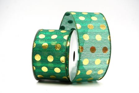 Green - Gold Decorative Metallic Polka Dot Wired Ribbon_KF9119GC-3-127