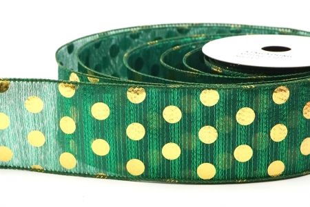 Green - Gold Decorative Metallic Polka Dot Wired Ribbon_KF9119GC-3-127