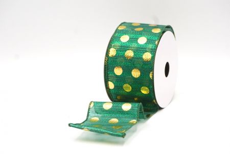 Green - Gold Decorative Metallic Polka Dot Wired Ribbon_KF9119GC-3-127