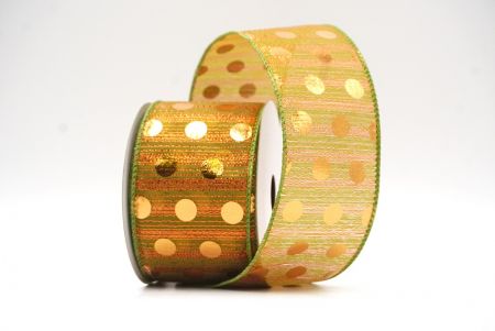 Matcha Green - Orange Decorative Metallic Polka Dot Wired Ribbon_KF9119GC-42-42