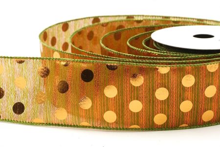 Matcha Green - Orange Decorative Metallic Polka Dot Wired Ribbon_KF9119GC-42-42