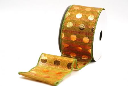 Matcha Green - Orange Decorative Metallic Polka Dot Wired Ribbon_KF9119GC-42-42