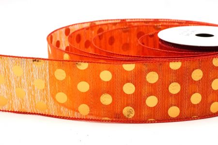 Orange Decorative Metallic Polka Dot Wired Ribbon_KF9119GC-54-220