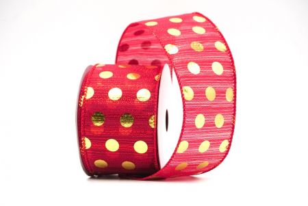 Red - Gold Decorative Metallic Polka Dot Wired Ribbon_KF9119GC-7G-7