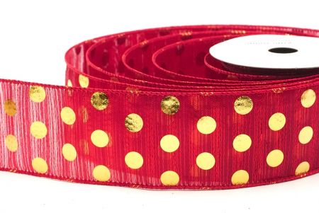 Red - Gold Decorative Metallic Polka Dot Wired Ribbon_KF9119GC-7G-7