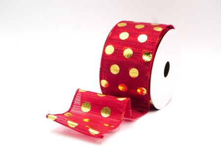 Red - Gold Decorative Metallic Polka Dot Wired Ribbon_KF9119GC-7G-7