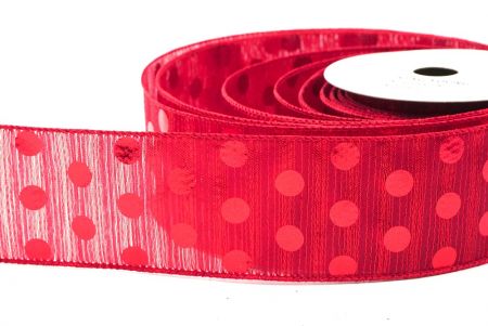 Red Decorative Metallic Polka Dot Wired Ribbon_KF9119GC-7R-7