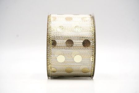 Cream White - Gold Decorative Metallic Polka Dot Wired Ribbon_KF9119GV-2