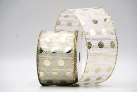 Cream White - Gold Decorative Metallic Polka Dot Wired Ribbon_KF9119GV-2