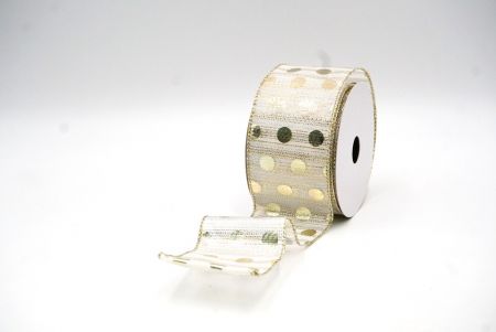 Cream White - Gold Decorative Metallic Polka Dot Wired Ribbon_KF9119GV-2