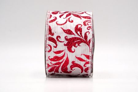 Wit/Rood_Glitterende Kerstblad Spiraal Draadlint_KF9146GC-1R-1