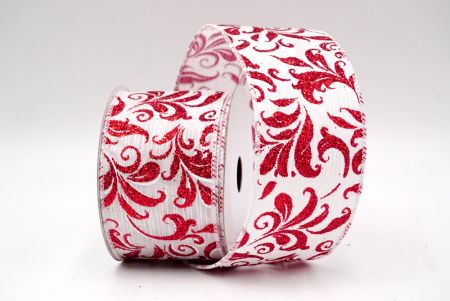 Wit/Rood_Glitterende Kerstblad Spiraal Draadlint_KF9146GC-1R-1