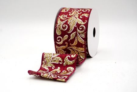 Bordeaux_Glittery Kerstblad Spiraal Draadlint_KF9146GC-8-8