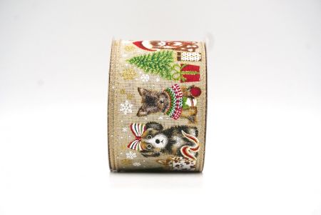 Light Brown Decorative Christmas Dog Print Wired Ribbon_KF9151GC-13-183