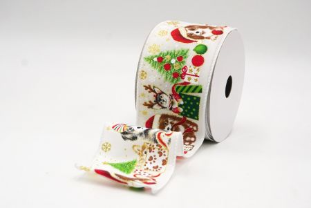 White Decorative Christmas Dog Print Wired Ribbon_KF9152GC-1-1