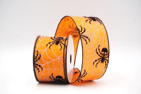 Orange Halloween Spider and Webs Wired Ribbon_KF9166GC-42-53