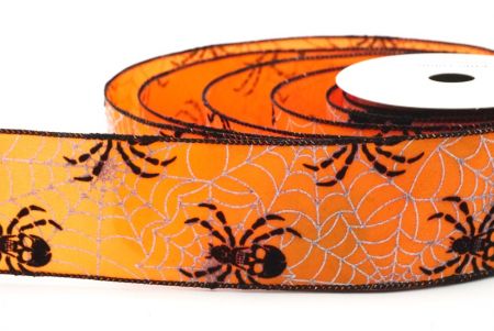 Orange Halloween Spider and Webs Wired Ribbon_KF9166GC-42-53