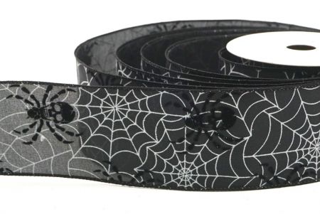 Black Halloween Spider and Webs Wired Ribbon_KF9166GC-53-53