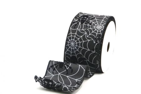 Black Halloween Spider and Webs Wired Ribbon_KF9166GC-53-53