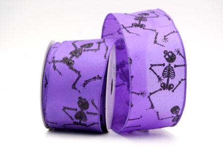 Fioletowa_Halloween Glitter Skeleton Wired Ribbon_KF9170GC-34-34