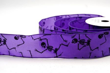 Fioletowa_Halloween Glitter Skeleton Wired Ribbon_KF9170GC-34-34