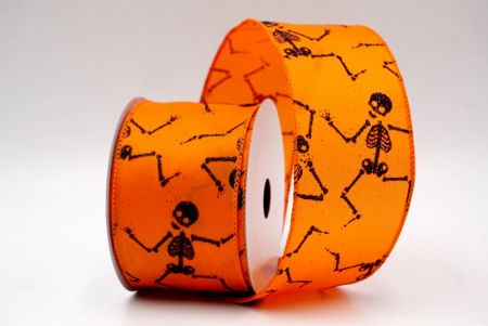 Pomarańczowa_Halloween Glitter Skeleton Wired Ribbon_KF9170GC-42-42