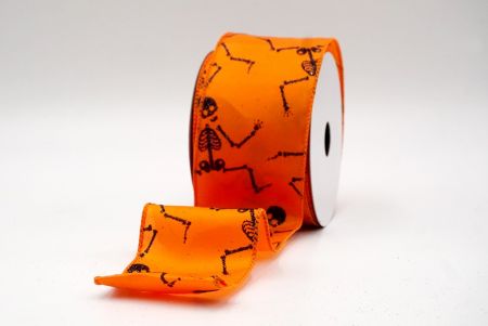 Pomarańczowa_Halloween Glitter Skeleton Wired Ribbon_KF9170GC-42-42