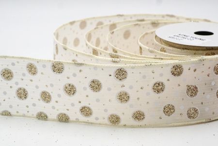 Ruban Filé à Pois en Paillettes Crème Blanches - Dorées_KF9173GC-2-2