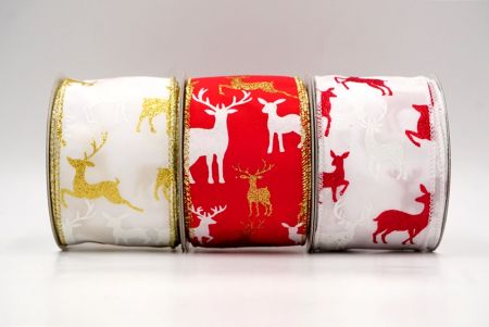 Sparkly Reindeer Wired Ribbon - Sparkly Reindeer Wired Ribbon