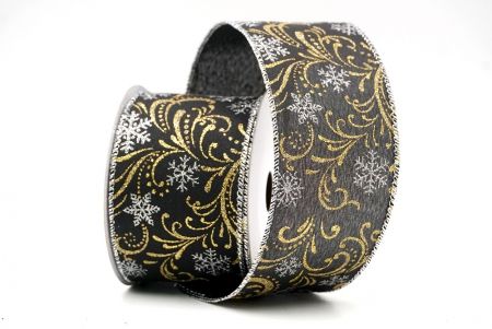 Ruban en fil de fer avec tourbillon de flocons de neige noir/argent_Noël_KF9194G-53S