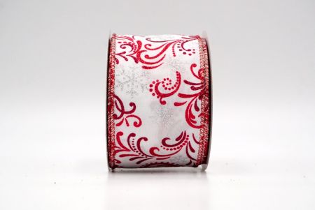 Ruban en fil de fer avec tourbillon de flocons de neige blancs/rouges_Noël_KF9194GR-1R