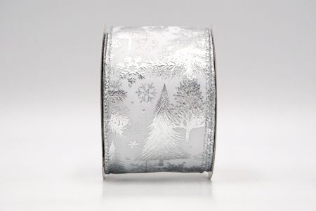 Wit/Zilver_Folie Kerstbomen en Sneeuwvlokken Gewikkelde Lint_KF9218G-1