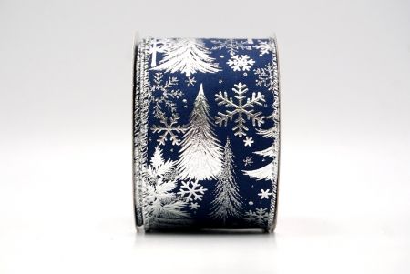 Marineblauw/Zilver_Folie Kerstbomen en Sneeuwvlokken Draadlint_KF9218G-4