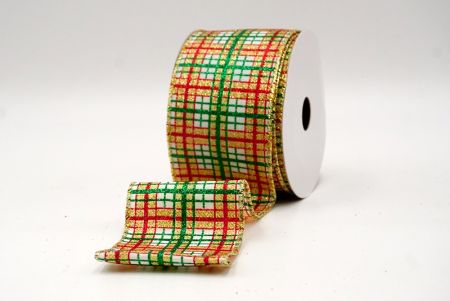 Witte/Groene/Gouden_Kerst Plaid Glitter Draadlint_KF9229G-1