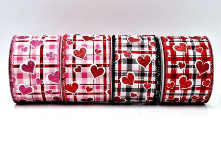 Glittery Hearts Plaid Wired Ribbon