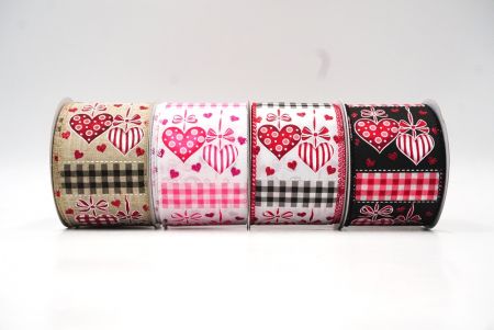 Valentine's Day Wired Ribbon with Heart and Checkered Patterns