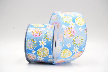 Himmelblau bunte Ostereier & Gänseblümchen Drahtband_KF9363GC-12-216