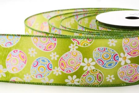 Apfelgrün bunte Ostereier & Gänseblümchen Drahtband_KF9363GC-15-42