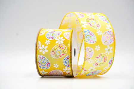 Gelbe bunte Ostereier & Gänseblümchen Drahtband_KF9363GC-6-6