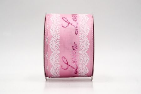 गुलाबी_लव स्क्रिप्ट और लेस डिज़ाइन वायर्ड रिबन_KF9374GC-5-5