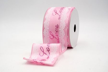 गुलाबी_लव स्क्रिप्ट और लेस डिज़ाइन वायर्ड रिबन_KF9374GC-5-5