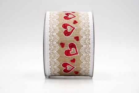 Ruban en fil de fer kaki avec cœurs romantiques et dentelle_KF9375GC-13-1
