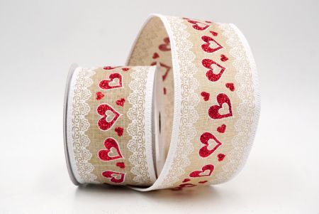 Ruban en fil de fer kaki avec cœurs romantiques et dentelle_KF9375GC-13-1