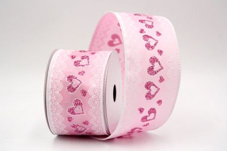 Ruban en fil de fer rose avec cœurs romantiques et dentelle_KF9377GC-5-1