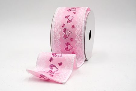Ruban en fil de fer rose avec cœurs romantiques et dentelle_KF9377GC-5-1