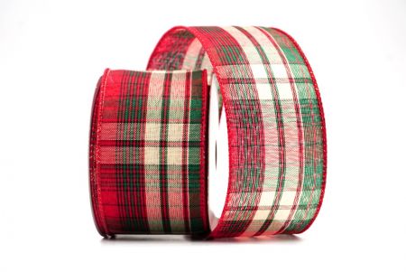 Grün, Rot & Elfenbein Klassisches Weihnachtsplaid-Drahtband_KF9381GC-1-7